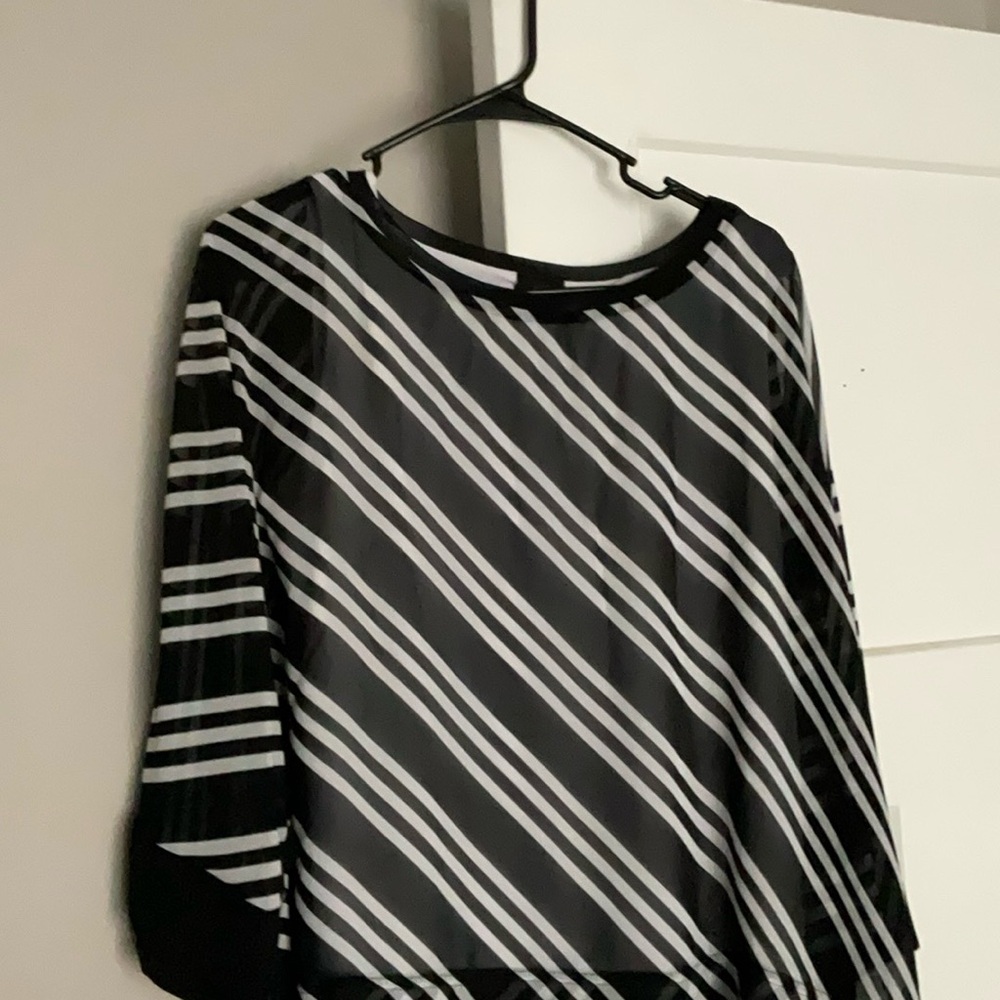 Worthington Black and White Diagonal Striped Blouse